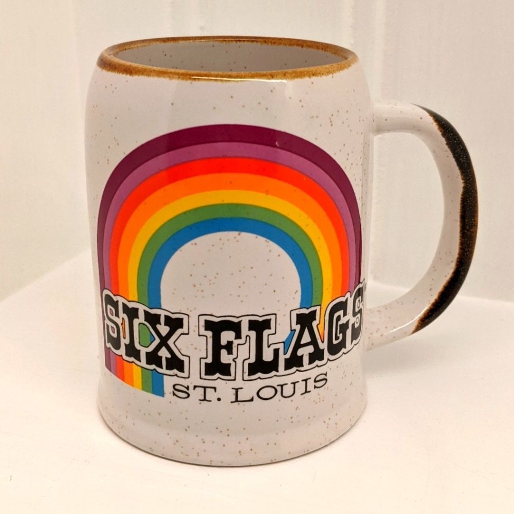Vintage Six Flags Over St. Louis Rainbow Large Ceramic Coffee Beer Mug